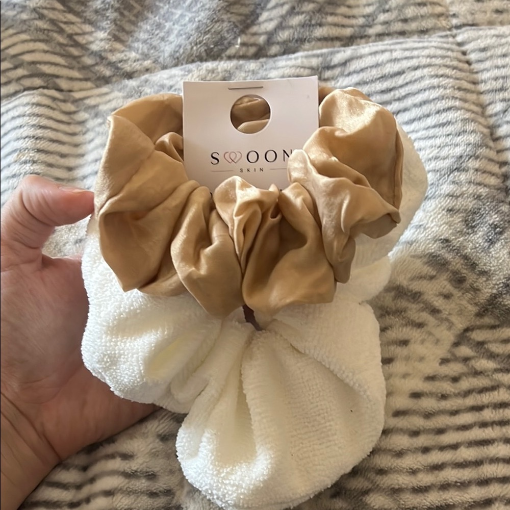 Luxurious Gold and White Hair Scrunchies - 2 scrunchies